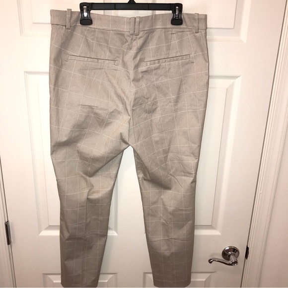 H&M High Rise Dress Pants, Windowpane Plaid Flat Front Trouser 16, Stretch Tan - Picture 9 of 16
